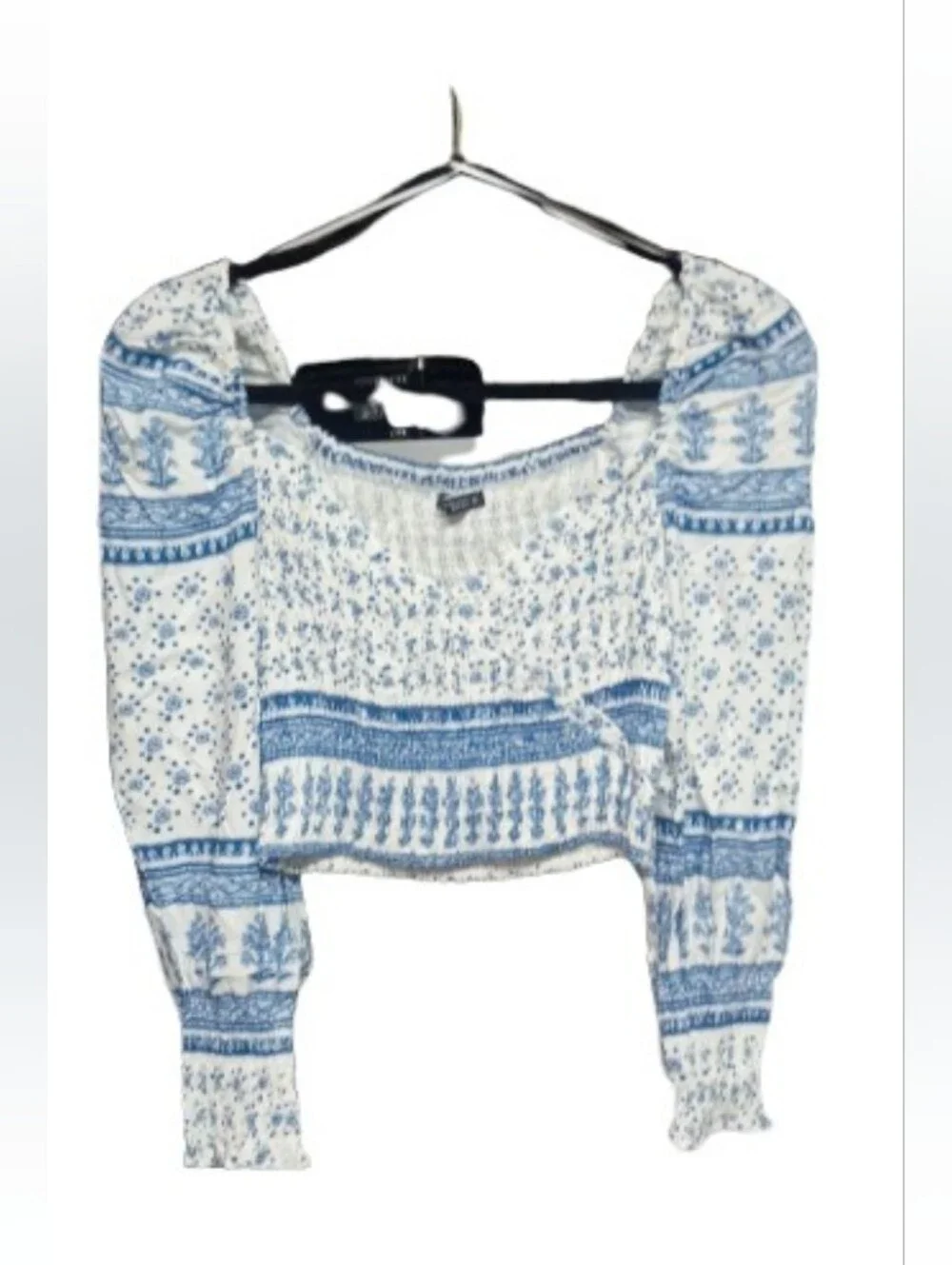 ZARA White & Blue Smocked Crop Top